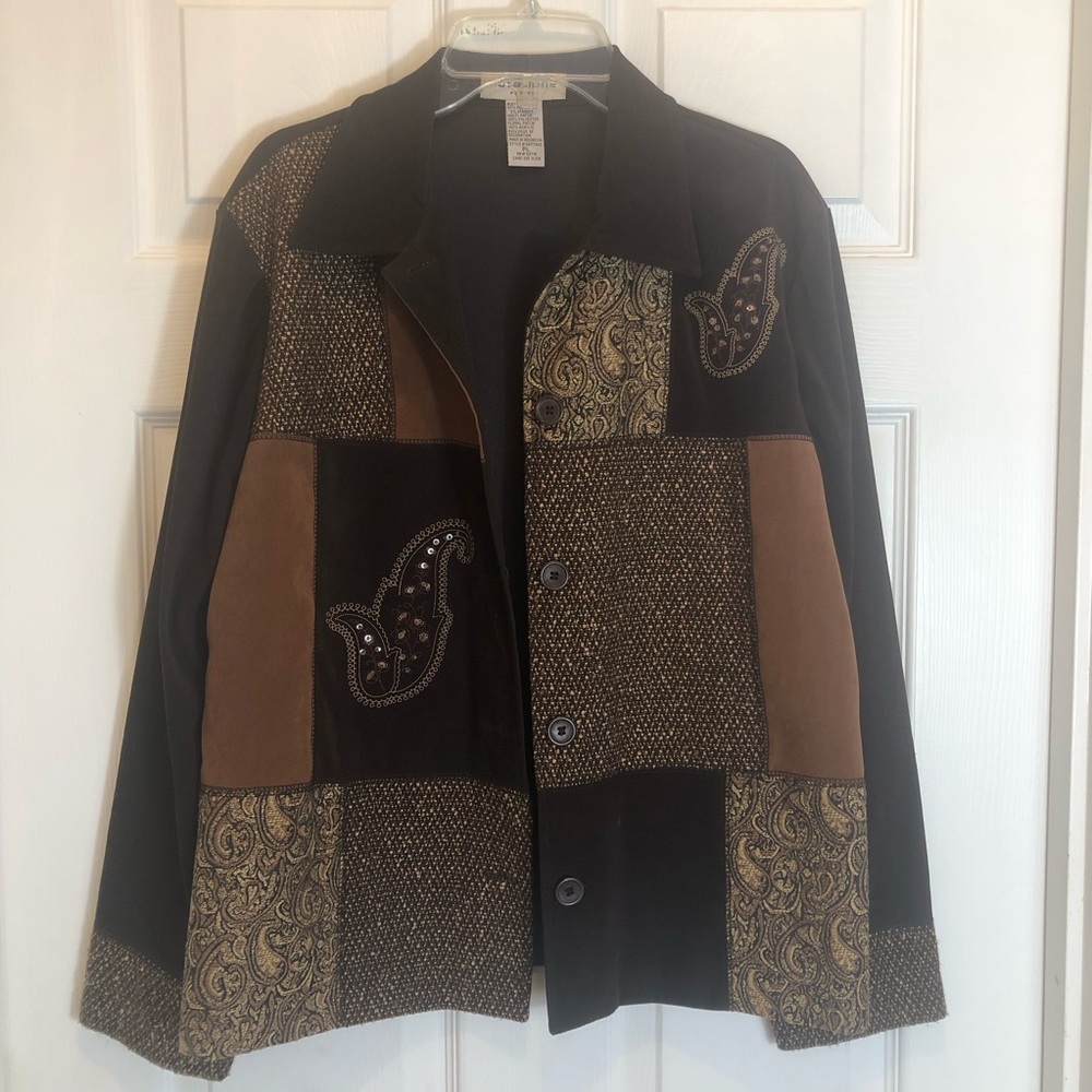 Notations Patchwork Embellished Jacket Size Large… - image 1